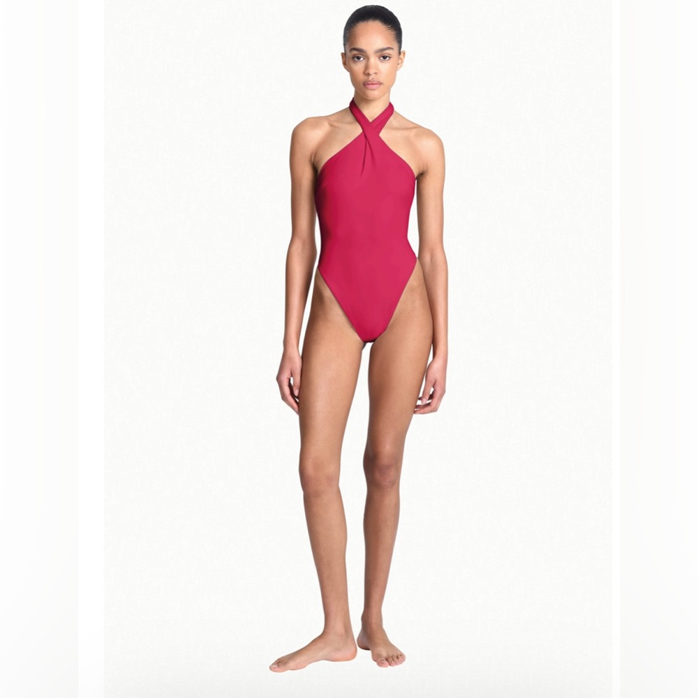 NWT AEXAE twist one-piece in pink, size small.